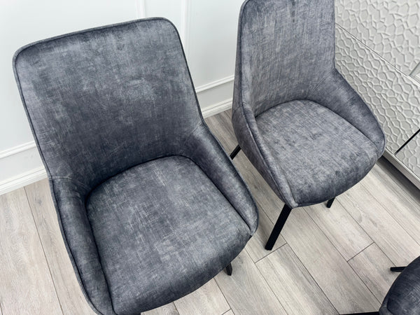 Veja Grey Velvet Set Swivel Dining Chairs