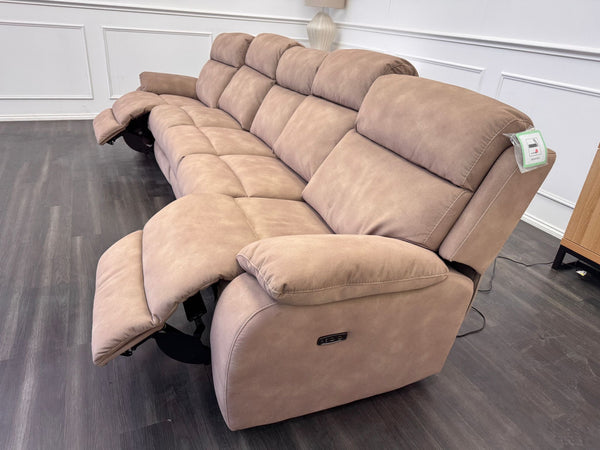 Moreno Light Brown Tan Fabric 5 Seater Sofa Power Recliner