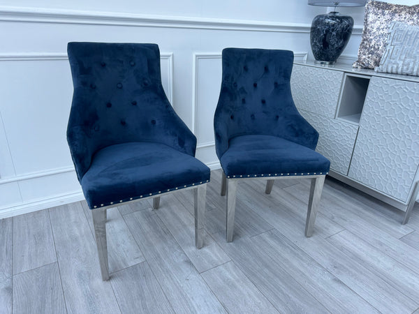 Dolce Pair of 2 Plush Dining Chairs Navy