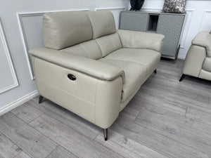 Ivory/cream Leather Power Recliner 2 Seater Sofa