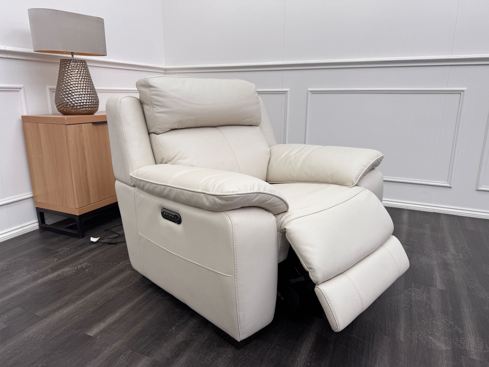 Starlight White Leather Power Recliner Power Headrest Armchair