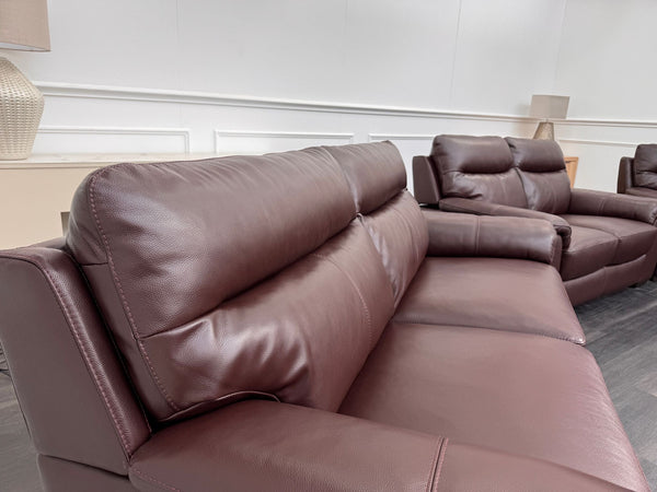 Brown Leather 3 & 2 Seater & Armchair Static Sofa Set