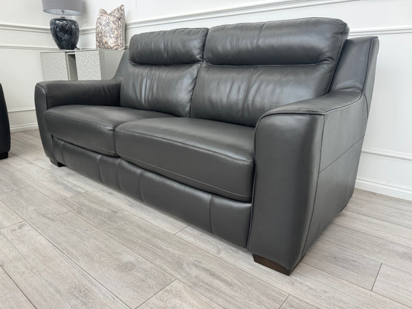 FURNITURE VILLAGE Dark Grey Genuine Leather Static 3 + 3 Seater Sofa Set