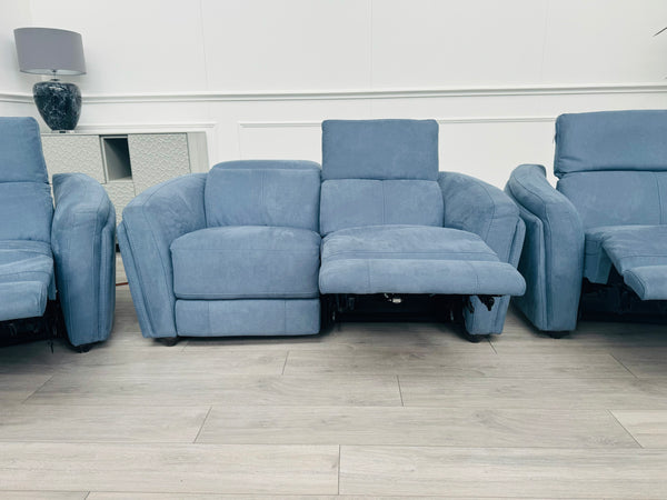 Blue Microfibre 3+2+1 Seater Sofas Suite All Power Recliners