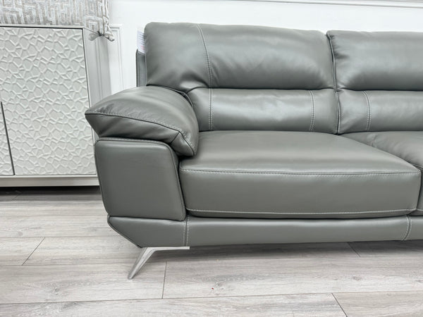 Salvador 3 Seater Sofa + Swivel Chair Set in Grey Leather