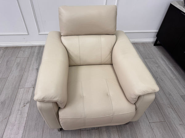 Moet Cream Leather Power Recliner Headrest Armchair
