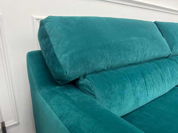 Furniture Village Lounge Co Romilly Teal Velvet Fabric 4 Seater Sofa RRP £2195