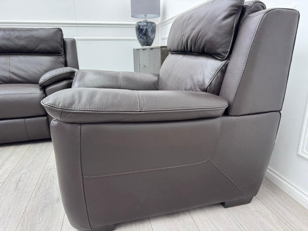 Brown Leather 3 Seater & Armchair Power Recliner Sofa Set