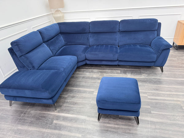 Contempo Navy Blue Fabric Chaise End Power Recliner Corner Sofa