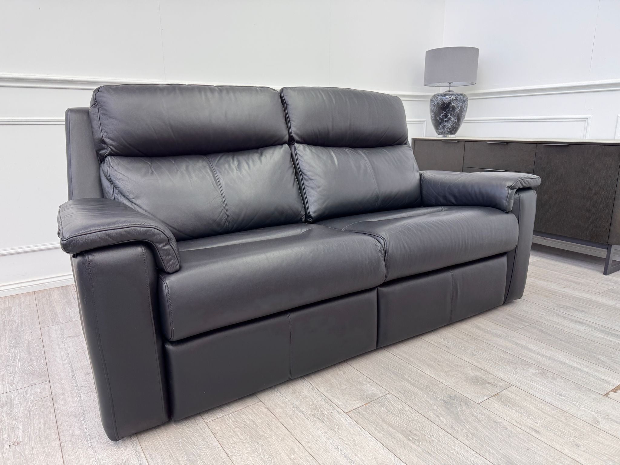 G Plan Thornbury 3 Seater Black Leather Static Sofa