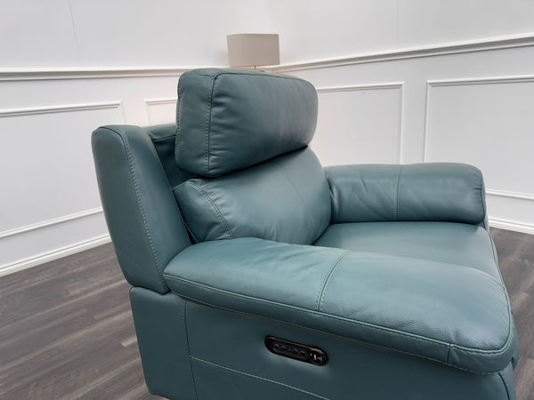 Missouri Lake Green Leather Power Recliner Fabric Armchair