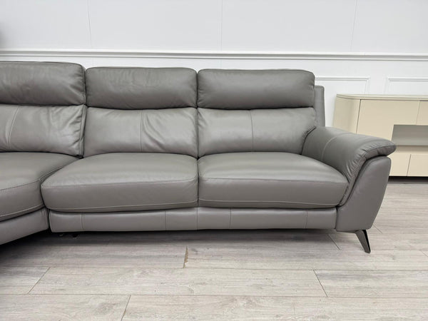 Contempo Grey Leather Static Corner Sofa Set