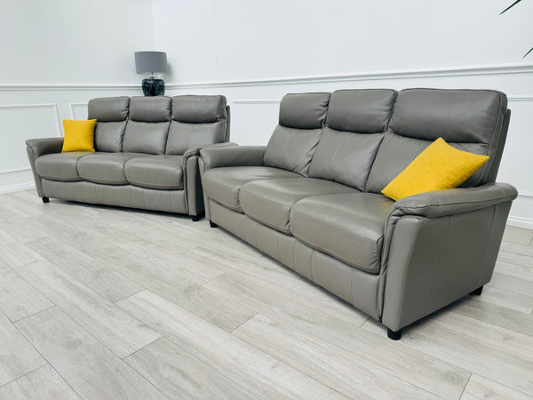 Piccolo Sleet Grey 3+3 Seater Sofa Set Static Genuine Leather