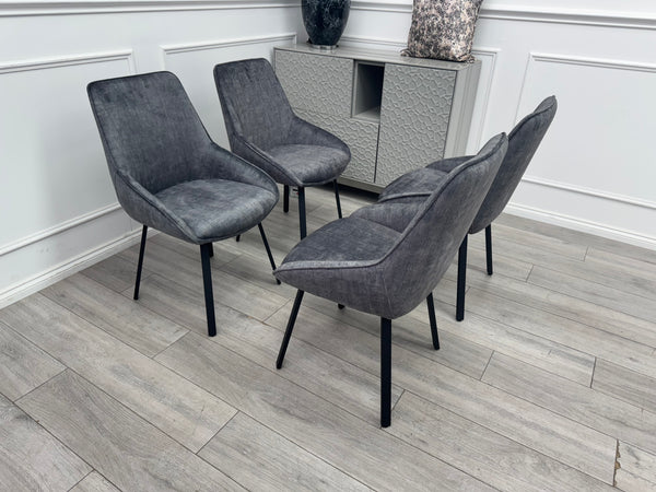Veja Grey Velvet Set Swivel Dining Chairs