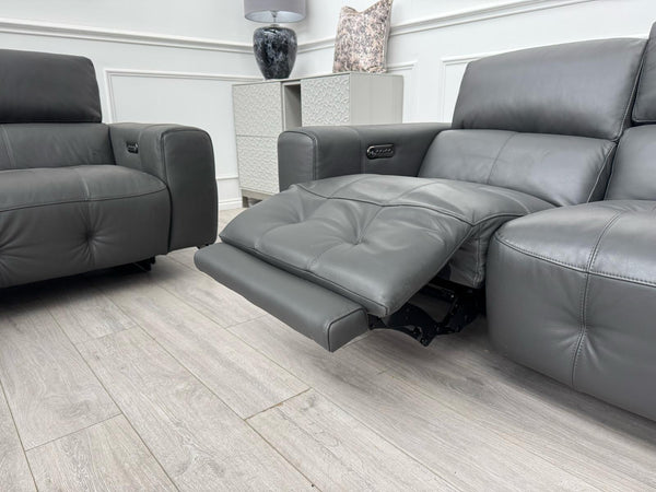 New York Power Recliner 3&2 + Armchair Sofa Set Grey Leather