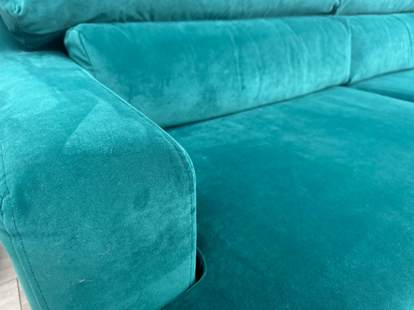 Furniture Village Lounge Co Romilly Teal Velvet Fabric 4 Seater Sofa RRP £2195