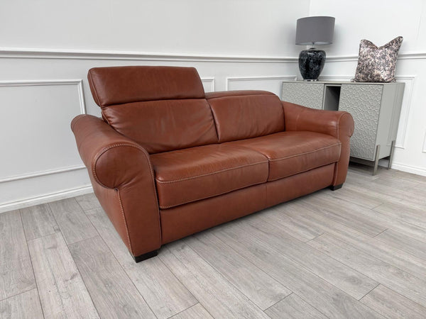 Natuzzi Edition Salerno Brown Leather Large 3 Seater Sofa Adjustable Headrests