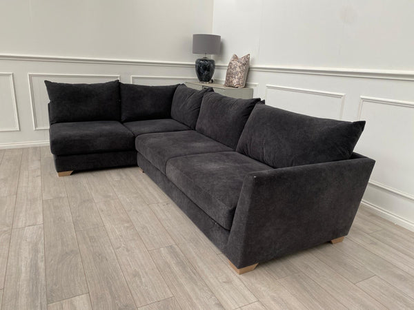 Dark Grey Fabric Corner Sofa Full Back Cushions