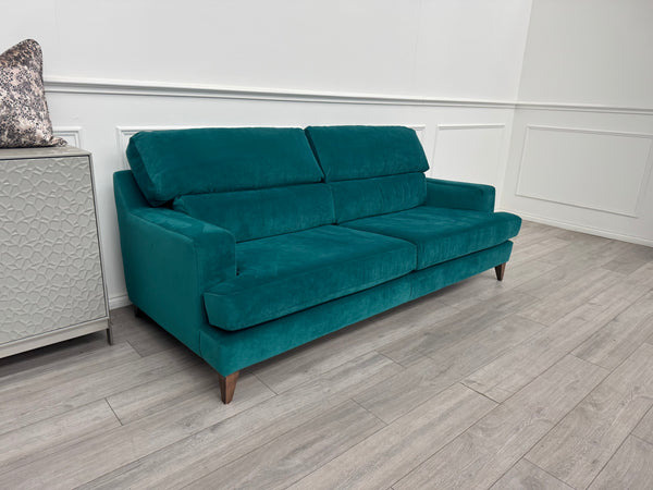 Furniture Village Lounge Co Romilly Teal Velvet Fabric 4 Seater Sofa RRP £2195