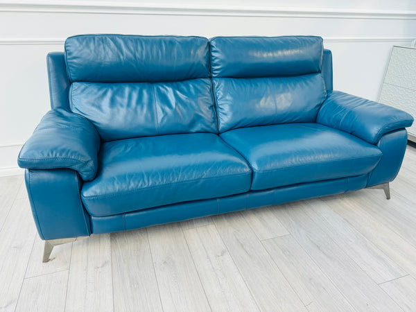 Missouri Navy Blue Leather Static 3 Seater Sofa