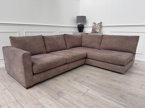 Majestica Brown Fabric Terminal End Chaise Corner Sofa Full Back