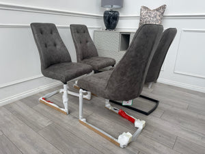 Merlin Set of 4 Grey Faux Suede Cantilever Dining Chairs