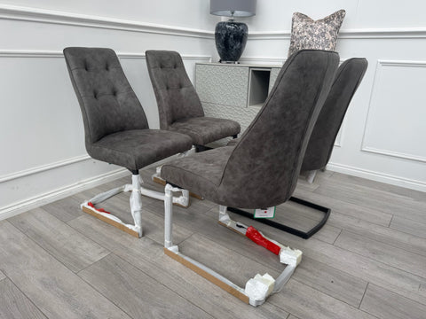 Merlin Set of 4 Grey Faux Suede Cantilever Dining Chairs