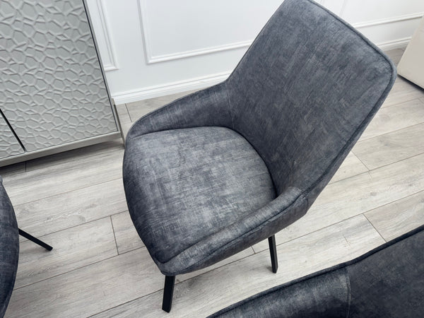 Veja Grey Velvet Set Swivel Dining Chairs