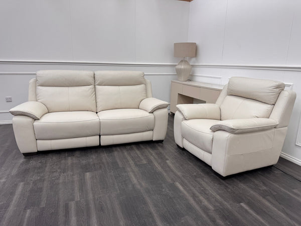 Starlight White Leather 3 Seater & Armchair Power Recliner Power Headrest Sofa Set