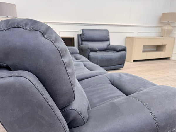 Link Saddle Fabric Blue 3 Seater & Armchair Power Recliner Sofa Set