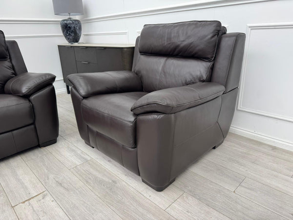 Brown Leather 3 Seater & Armchair Power Recliner Sofa Set