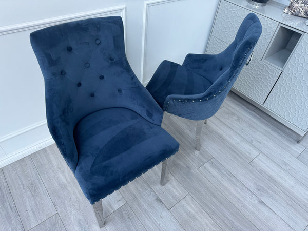 Dolce Pair of 2 Plush Dining Chairs Navy