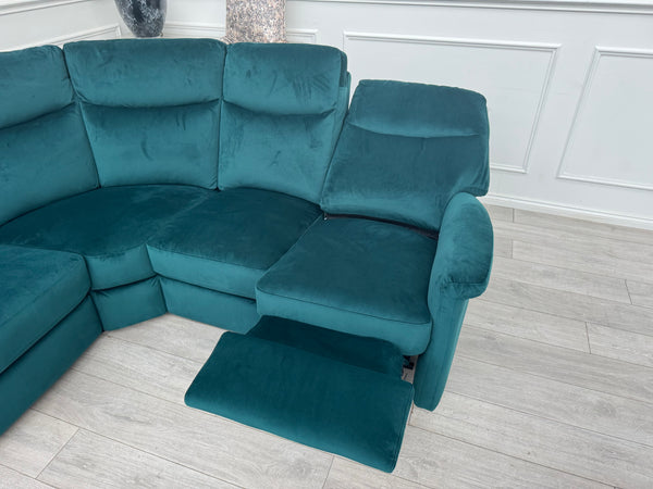 Lillie 1 x Power Reclining Corner Sofa In Lake Green Velvet