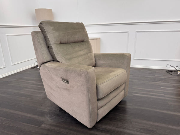 Parker Knoll Chicago Green Velvet Power Recliner Armchair Headrest & Lumbar