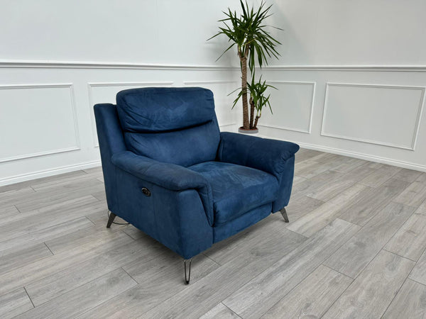 Contempo Navy Microfibre Fabric Power Recliner Armchair