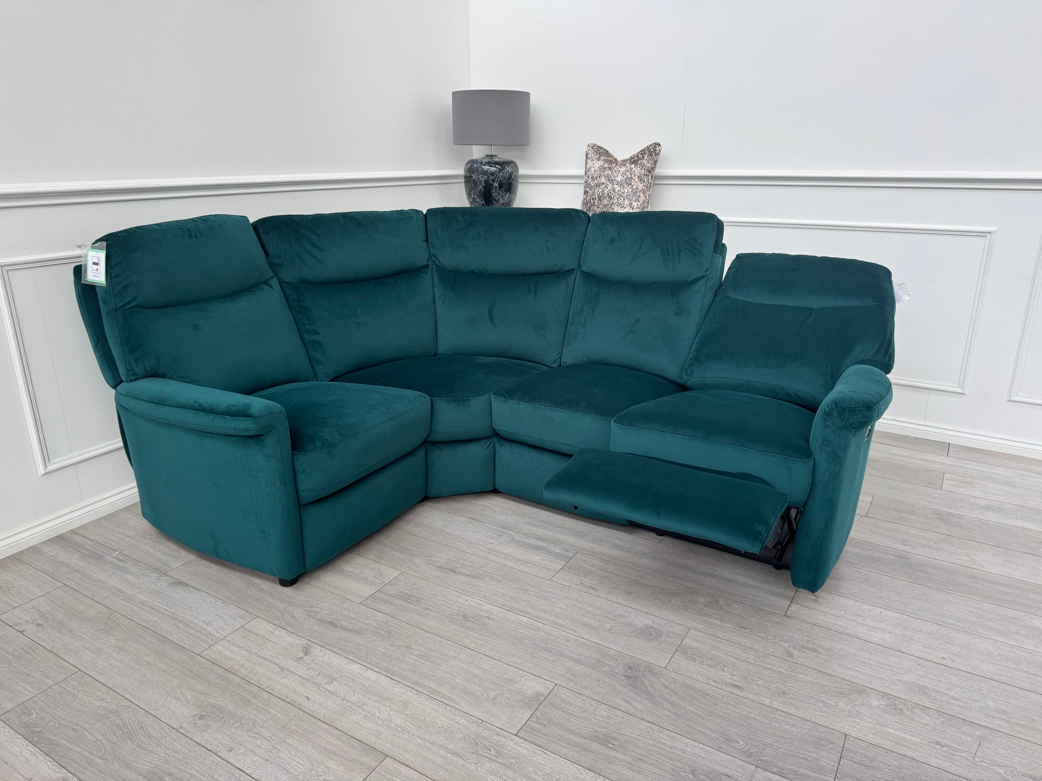Lillie 1 x Power Reclining Corner Sofa In Lake Green Velvet