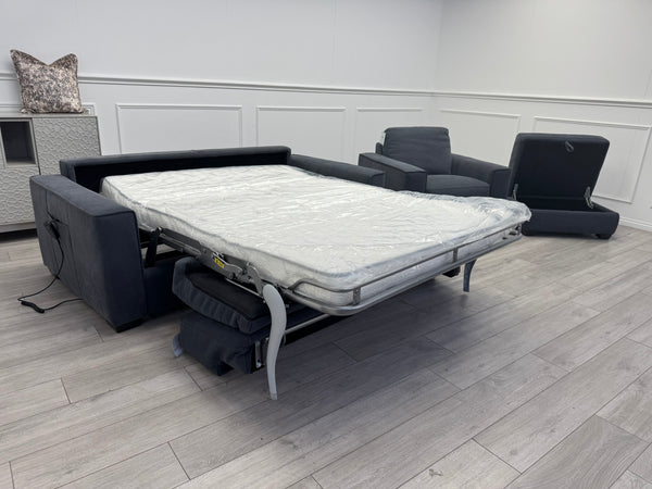 Sonno Electric 3 Seater Sofa Bed + 2x Armchairs Sofa Set Charcoal Grey + footstool