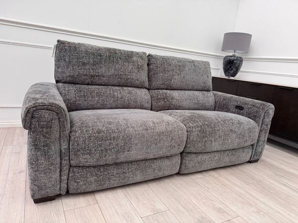 Nixon 3 Seater Grey Cross weave Fabric Power Recliner