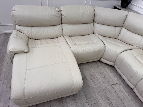 Link Large Cream Leather Corner Sofa Power Recliner