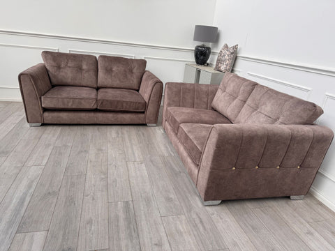 FURNITURE VILLAGE ARIANA 2+2 Seater Sofa Set Classic Back Dapple Chocolate