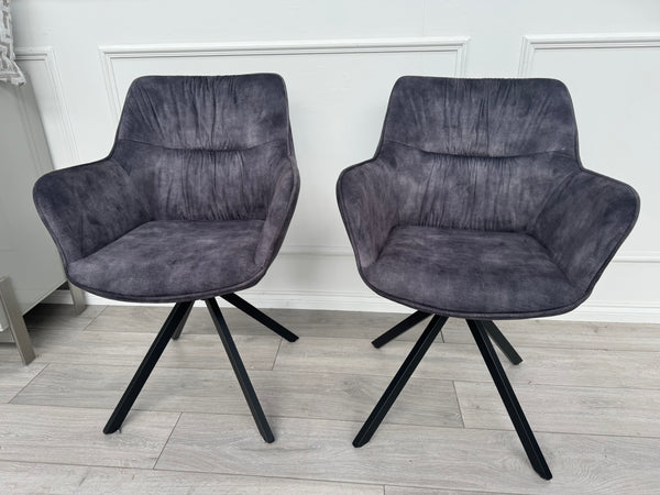 Marvel Pair of 2 Charcoal Velvet Swivel Dining Chairs