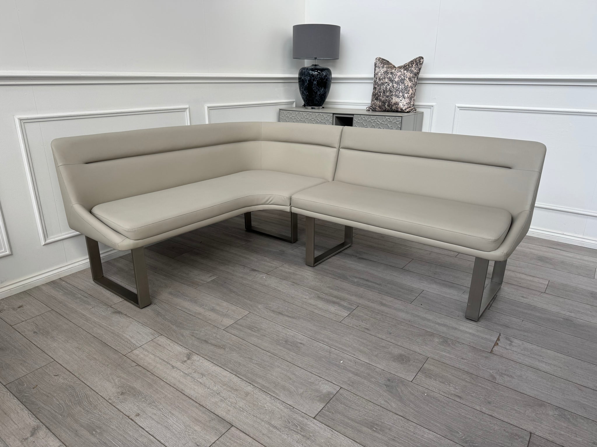 Avorio Grey Faux Leather Left Hand Facing Corner Dining Bench