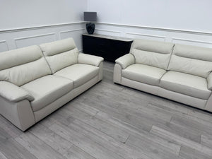 Off White Leather 3 & 3 Seater Static Sofa Set