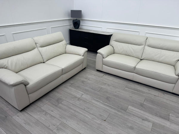 Off White Leather 3 & 3 Seater Static Sofa Set