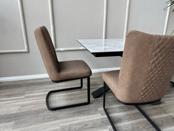 Loki Cantilever Faux Tan Leather Contemporary Scandinavian Style Dining Chair