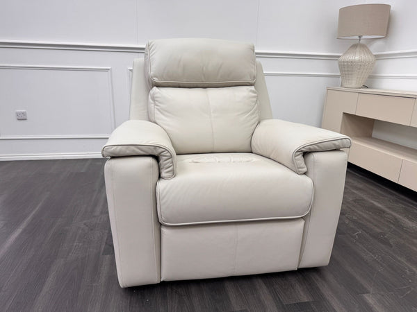 G Plan Harper Off White/ Chalk Leather Power Recliner Armchair Headrest & Lumbar