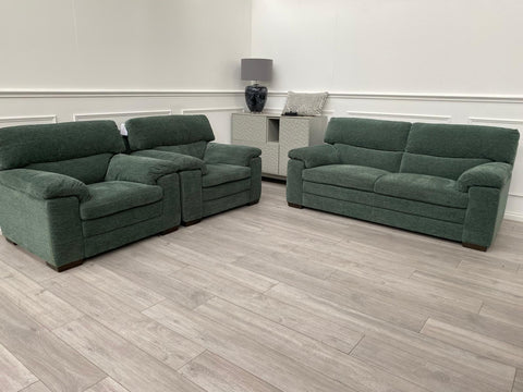 FURNITURE VILLAGE Cozee 2.5 Seater and 2x Armchair Sofa Set in Moss Green Fabric