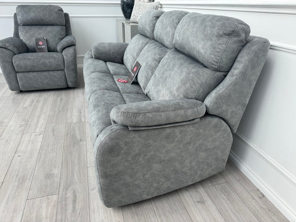 Kingsbury Grey Velour Static 3 Seater Sofa + Power Recliner Armchair