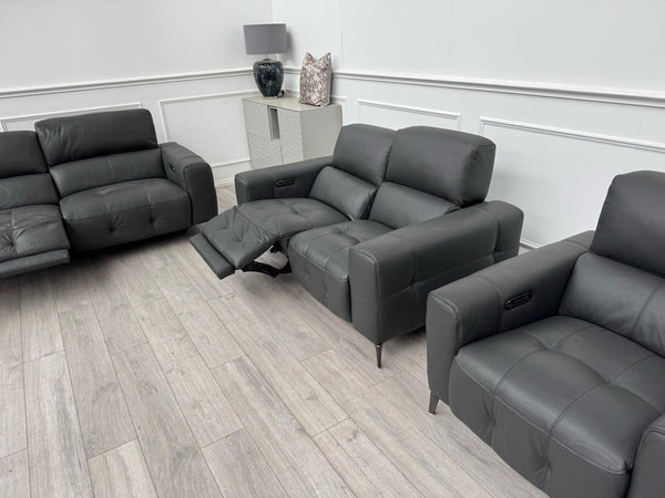 New York Power Recliner 3&2 + Armchair Sofa Set Grey Leather