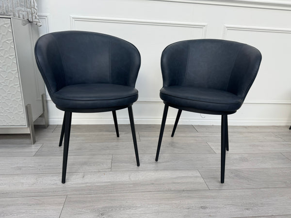 Hela Pair of 2 Navy Faux Leather Dining Chairs